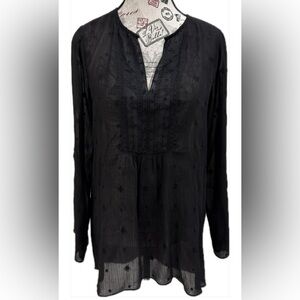 White House Black Market Black Embroidered Blouse